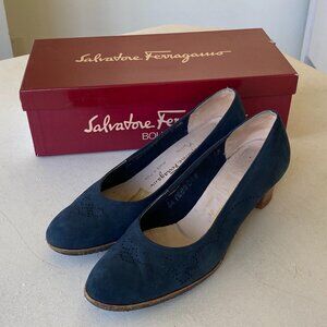 VINTAGE SALVATORE FERRAGAMO NAVY NUBUCK